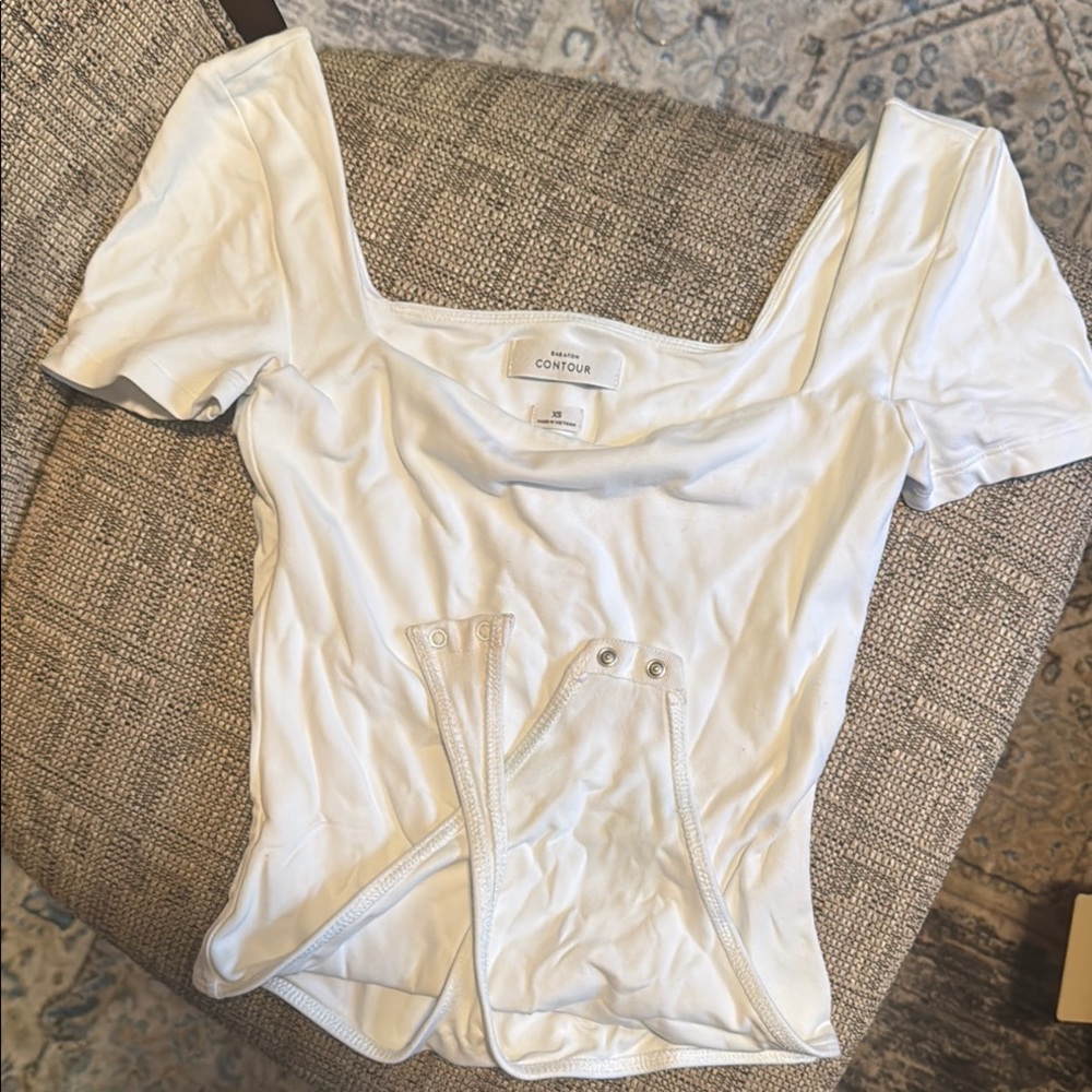 White Short Sleeve Women's Bodysuit Thong Back